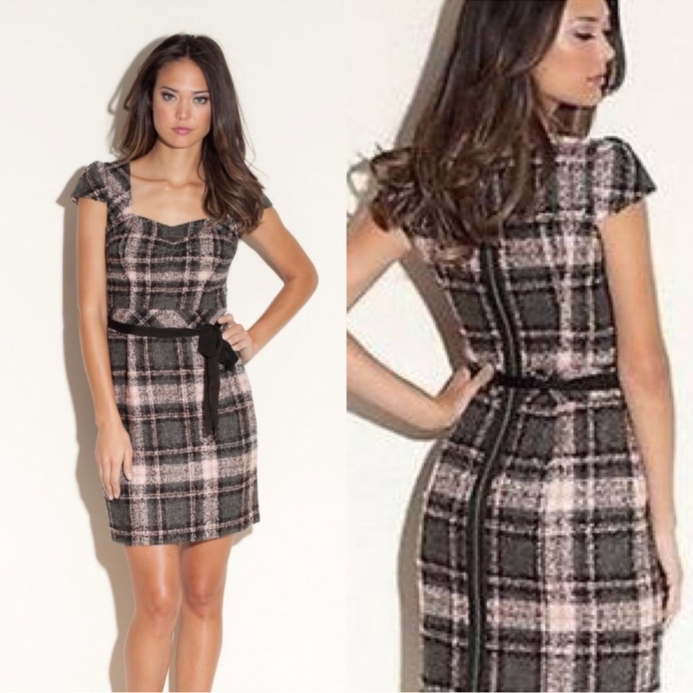 New Guess Zoe Plaid Tweed Boucle Pink Gray Dress Junior Size 9 M